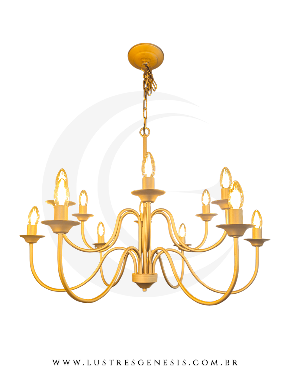 Lustre 12 Braços Dourado Zeta Rústico